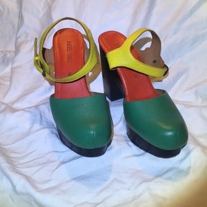 Rachel Comey Color Block Wooden Platform Heels